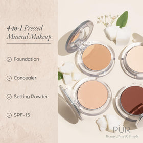 PÜR MINERALS open compact with pressed powder and mirror for easy touch-ups