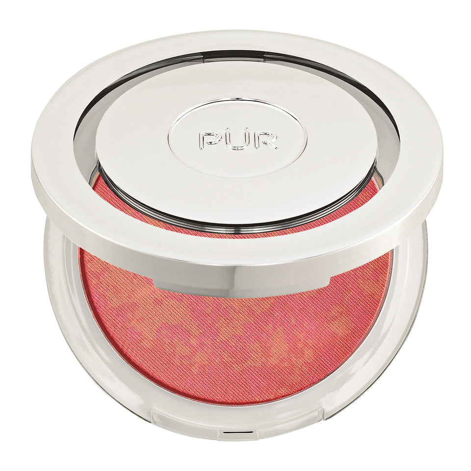 PÜR MINERALS front compact view showing Pretty in Peach shade and neat packaging benefit