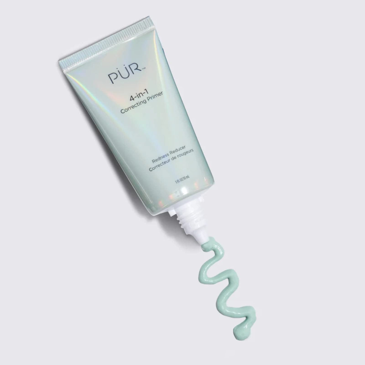 PÜR MINERALS primer texture close-up showing smooth green formula and hydrating finish benefit