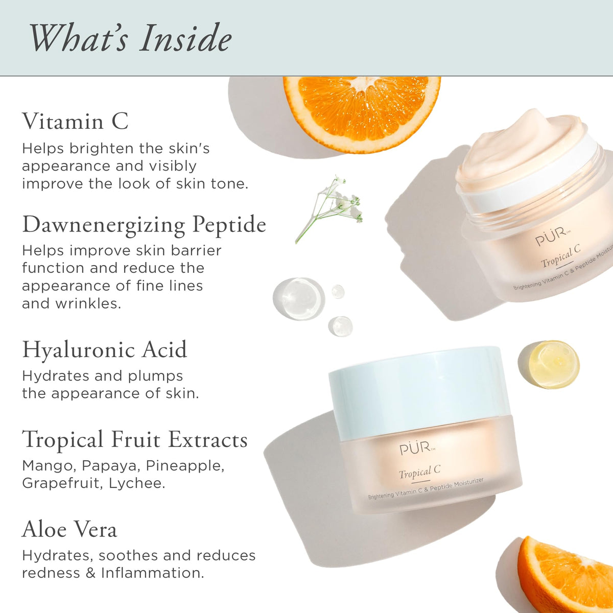 PÜR MINERALS tropical fruit extracts tableau emphasizing brightening botanical benefits