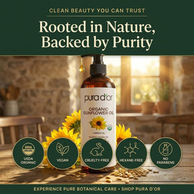 PURA D'OR label detail on 16 oz bottle emphasizing USDA organic certification benefit