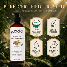 PURA D'OR applied to hair ends to demonstrate shine and frizz control benefit