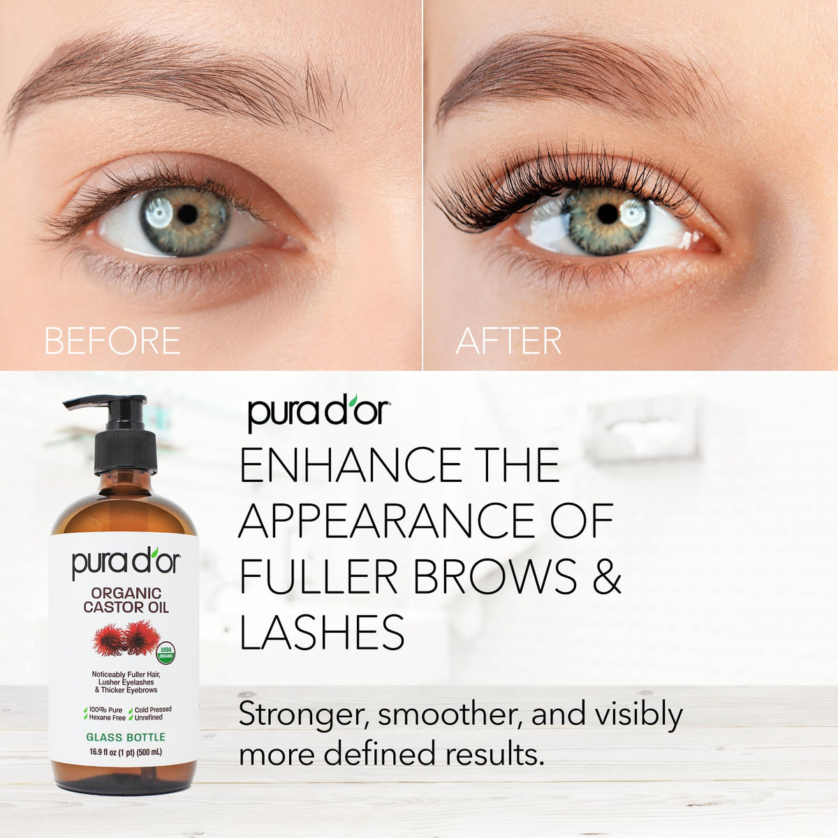 PURA D'OR lash application with spoolie for defined natural lashes