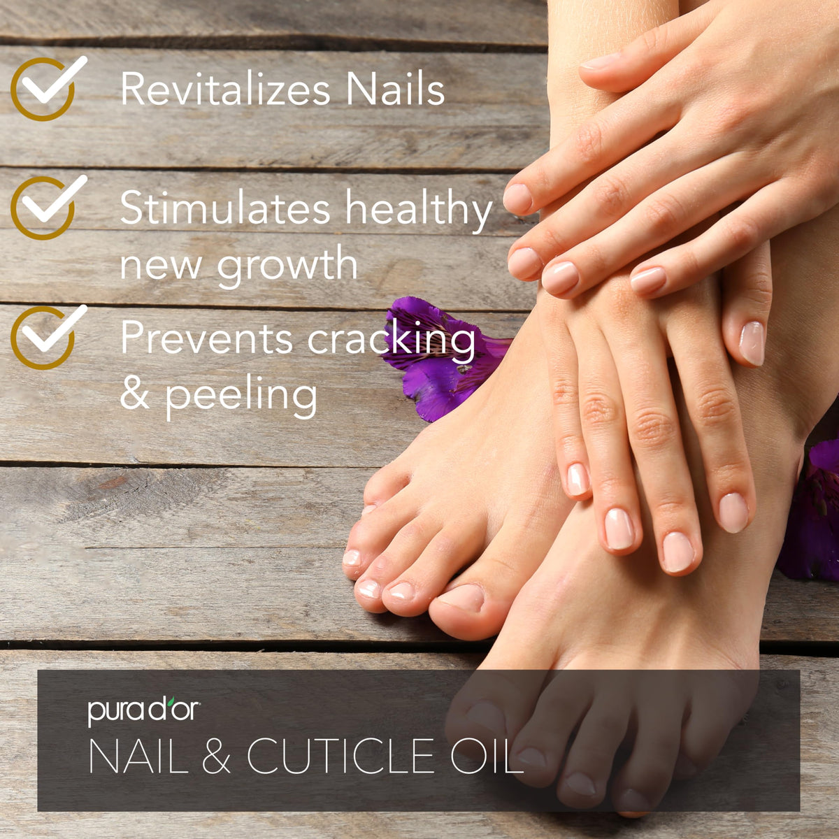 PURA D'OR applied to cuticle on hand demonstrating easy targeted use