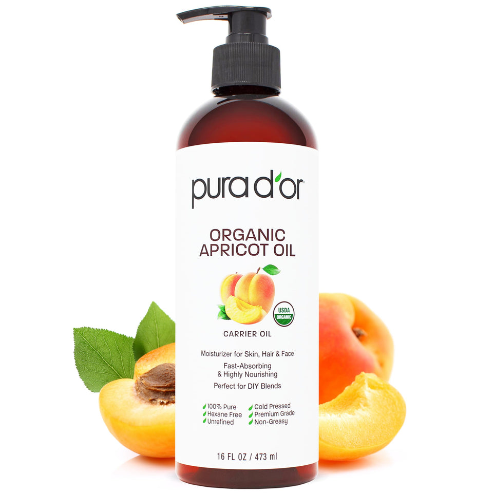 PURA D'OR front bottle showing label and organic certification benefits