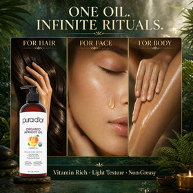 PURA D'OR applied to hair ends to show smoothing and nourishing benefit