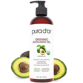 PURA D'OR front packaging showing organic avocado oil and benefits