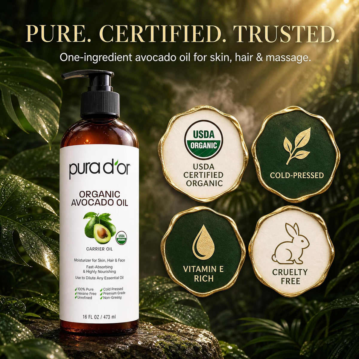 PURA D'OR used as hair treatment adding shine and manageability