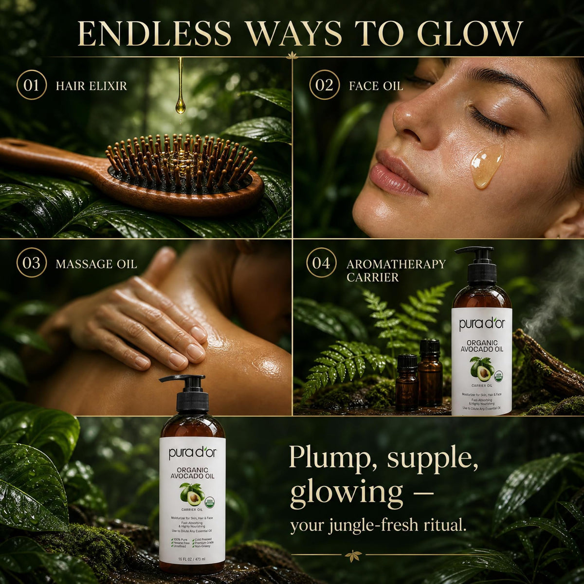 PURA D'OR bottle on bathroom vanity promoting daily skincare ritual