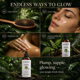 PURA D'OR bottle on bathroom vanity promoting daily skincare ritual