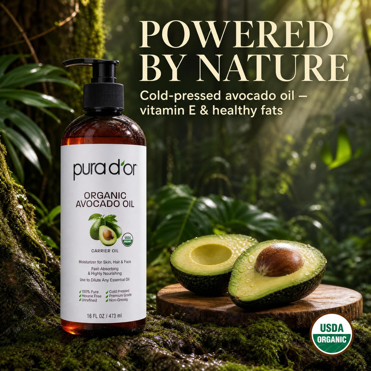 PURA D'OR on hands applying oil for quick moisturization benefits