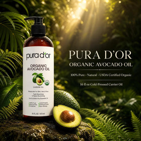 PURA D'OR pouring avocado oil close-up highlighting smooth texture