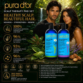 PURA D'OR back label close-up showing ingredient list and usage tips