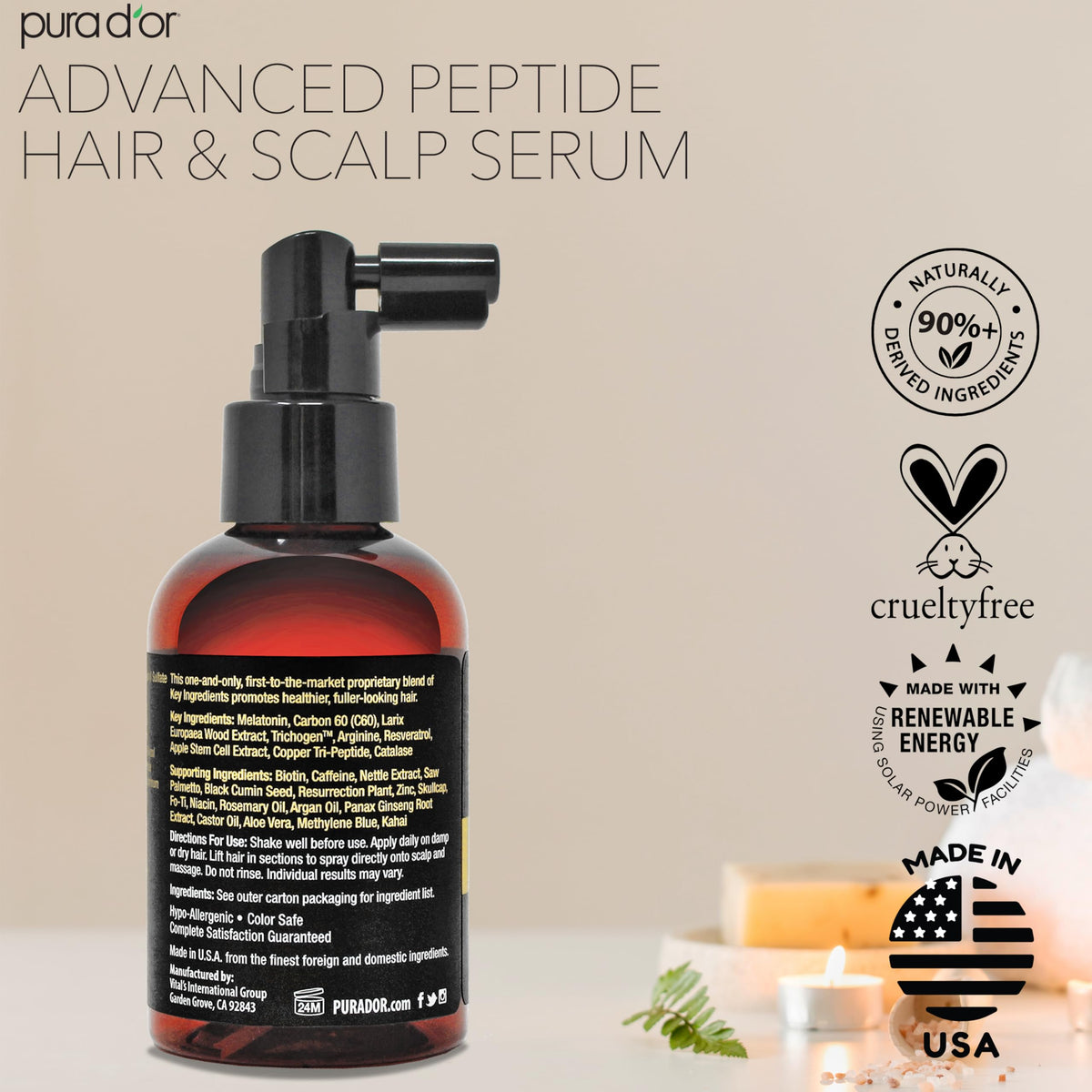 PURA D'OR on bathroom shelf lifestyle shot suggesting daily routine use