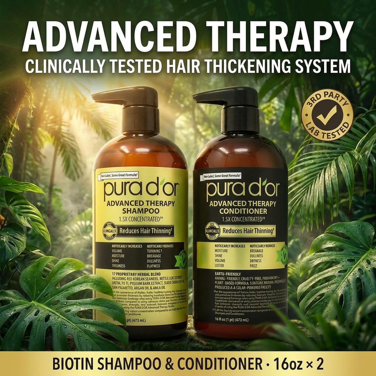PURA D'OR bottle label close-up displaying key ingredients and clarity