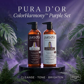 PURA D'OR label detail highlighting key ingredients and benefits for treated hair