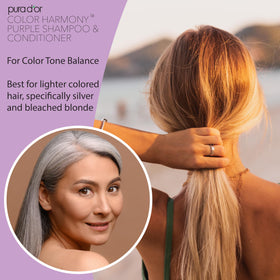 PURA D'OR shampoo and conditioner in bathroom during use demonstrating toning benefit