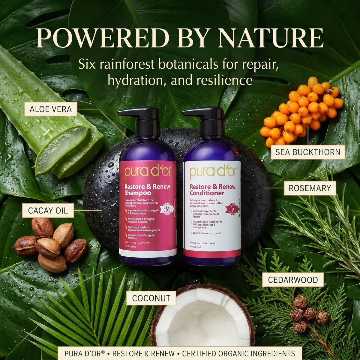 PURA D'OR conditioner pouring to demonstrate smoothing hydration