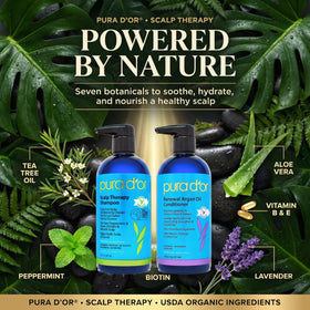 PURA D'OR conditioner pouring texture showing creamy hydration for hair