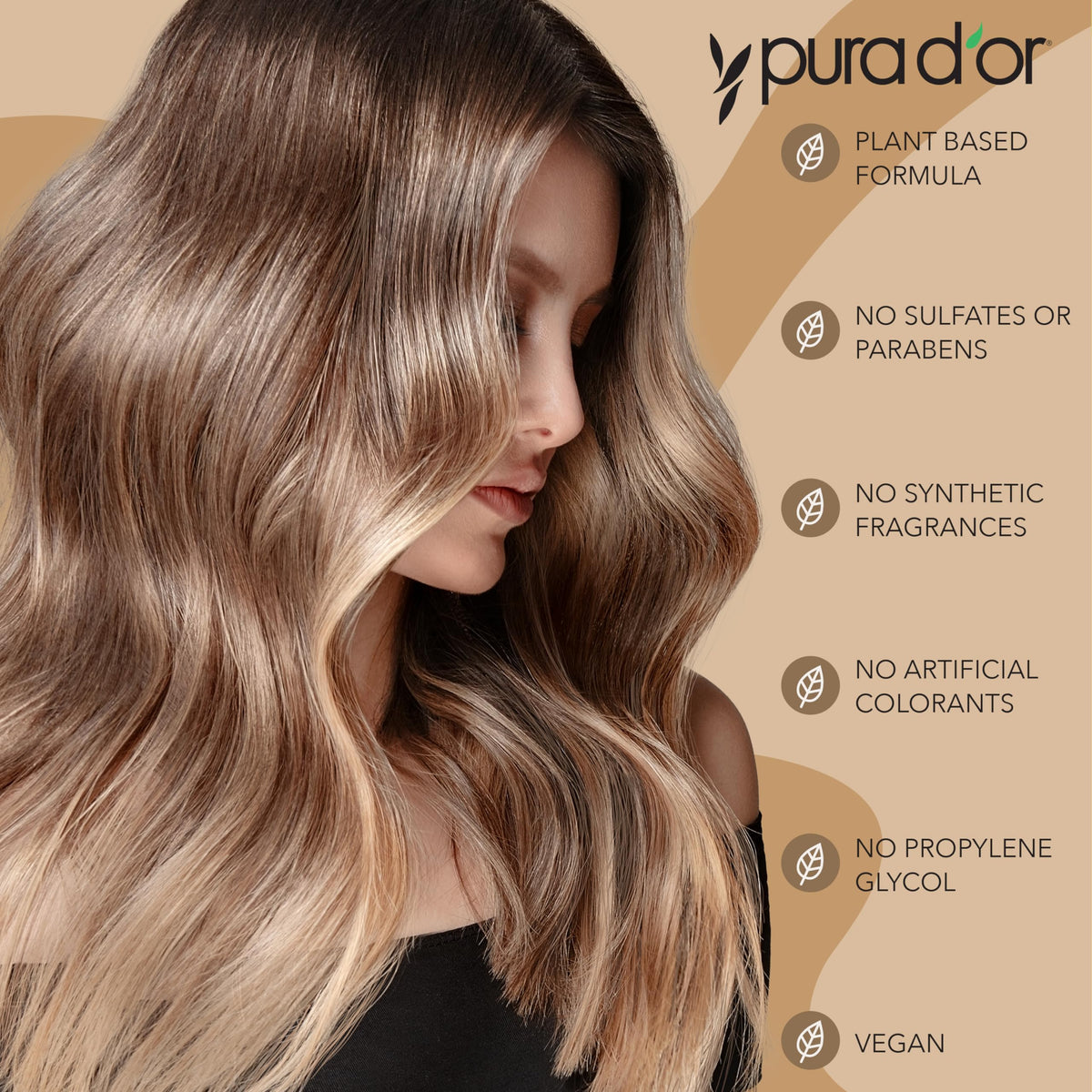 PURA D'OR conditioner being poured into hand demonstrating easy application and control