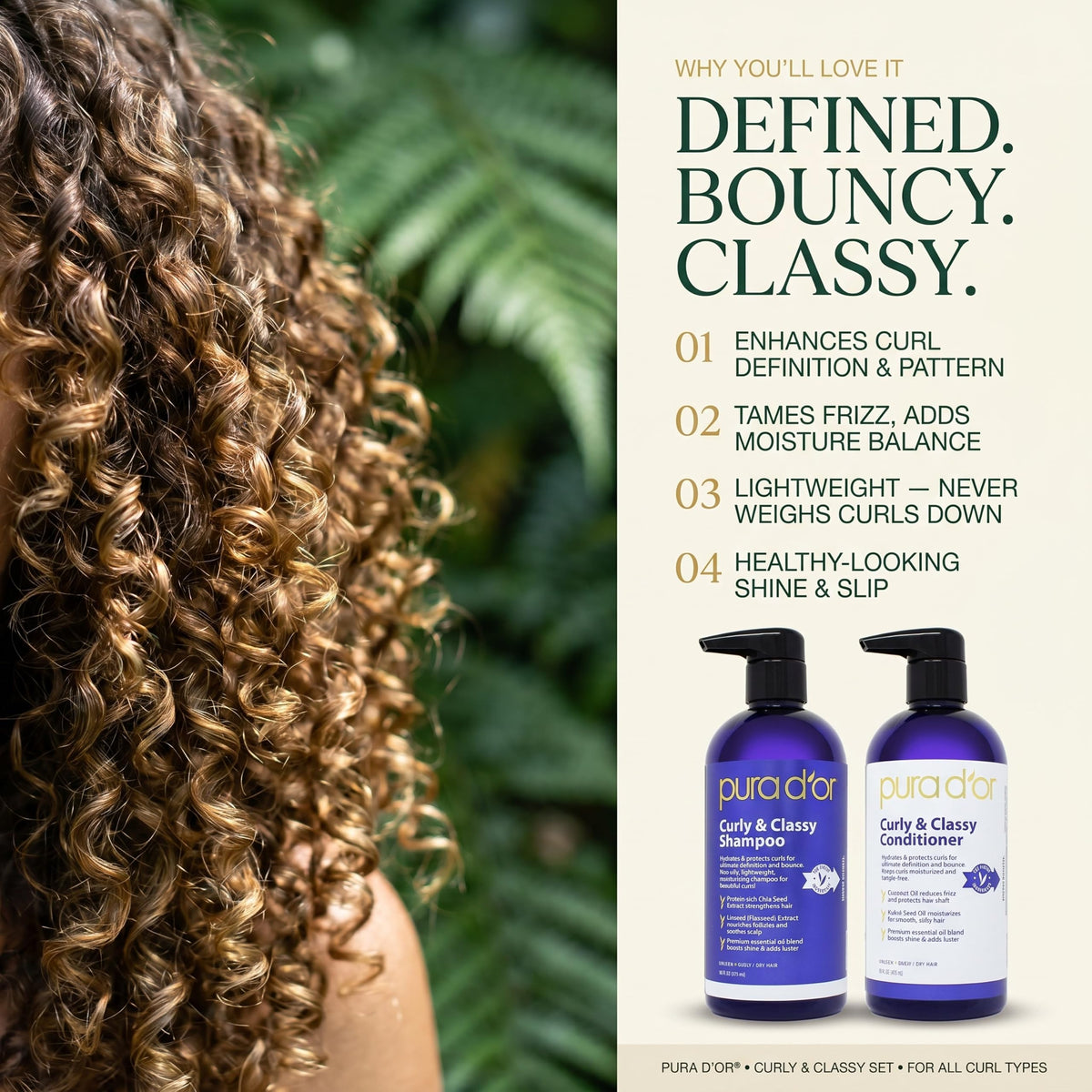 PURA D'OR conditioner texture close-up on palm, lightweight slip for detangling
