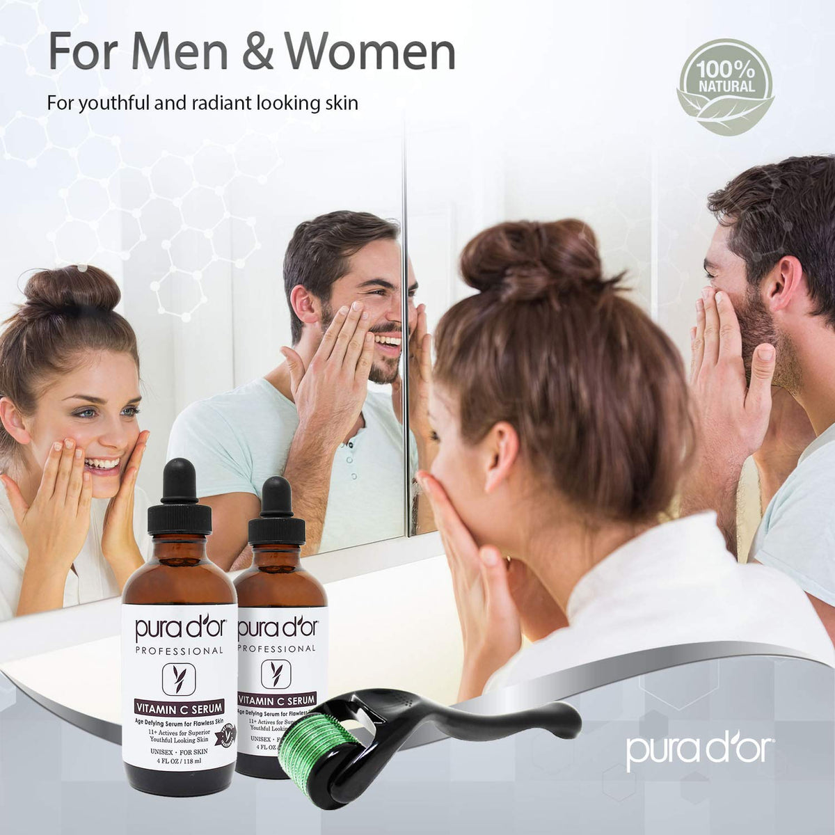 PURA D'OR derma roller close-up needles emphasizing gentle exfoliation