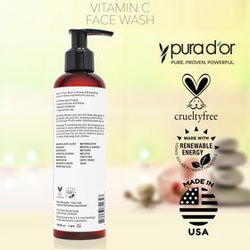 PURA D'OR face wash on bathroom counter in routine setting showing refreshed skincare benefit