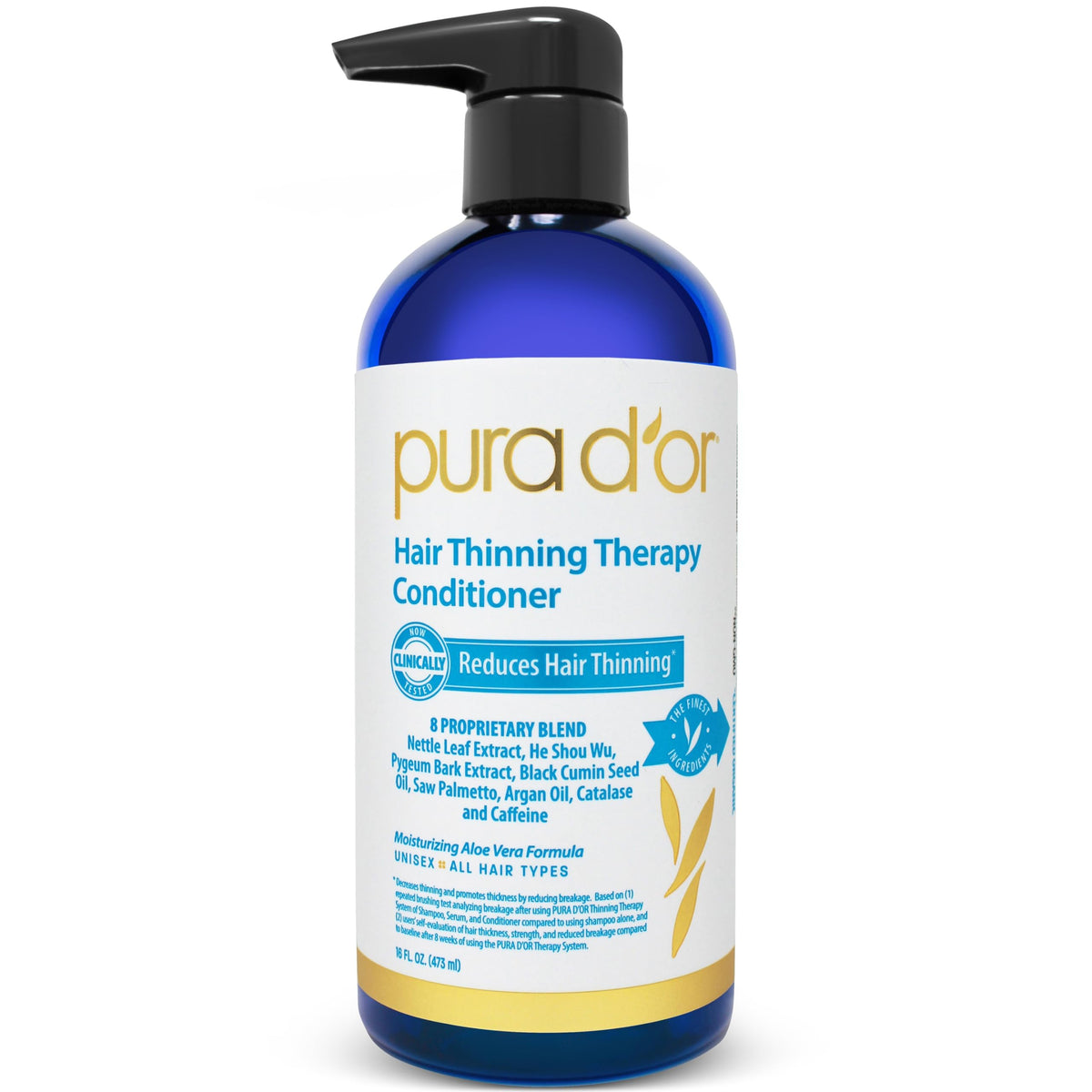 PURA D'OR front bottle 16 oz showing label and benefits