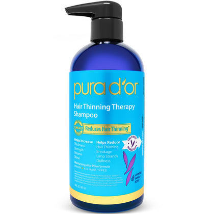PURA D'OR front bottle showing lavender vanilla scent and benefit of strengthening