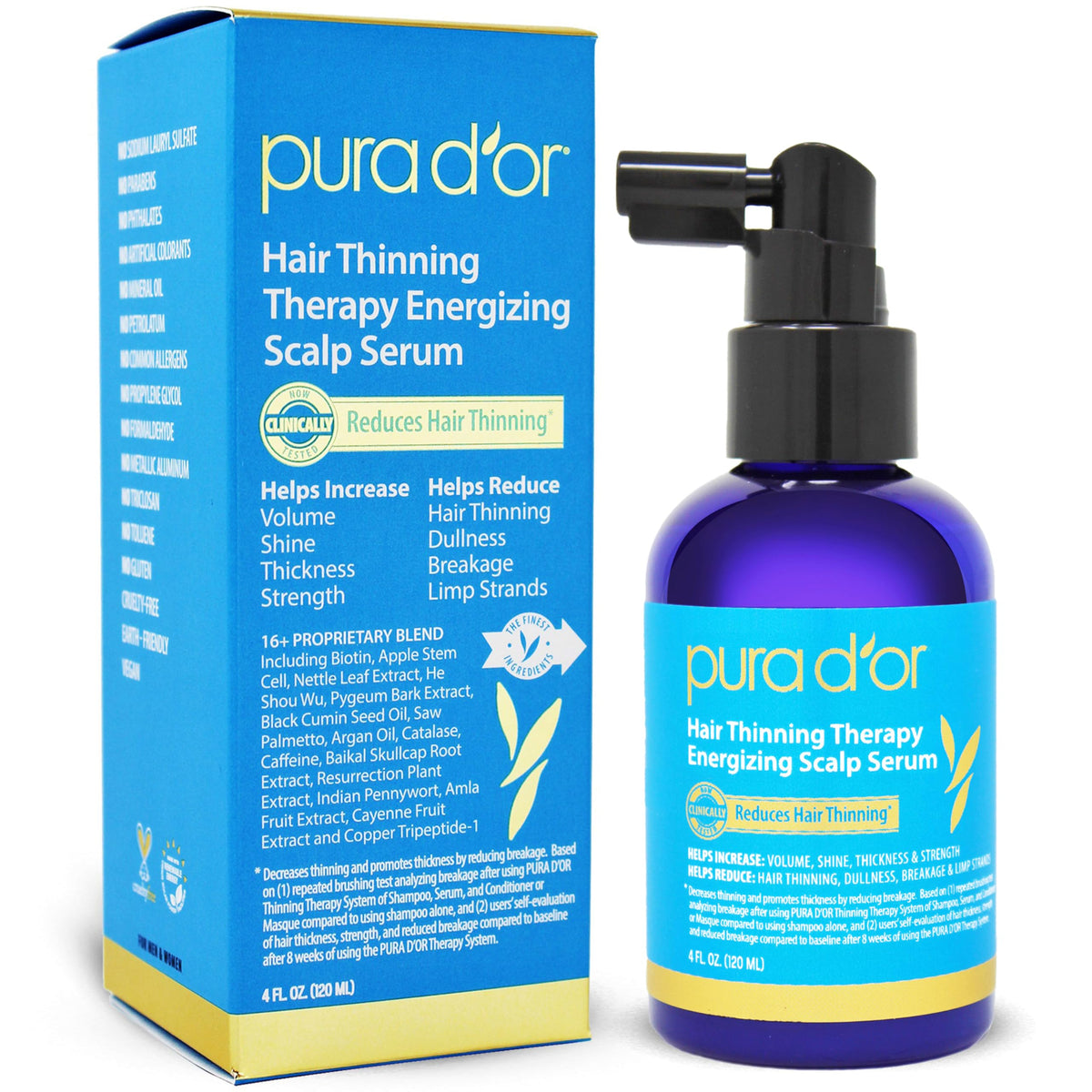 PURA D'OR front packaging showing 4oz serum for fuller-looking hair