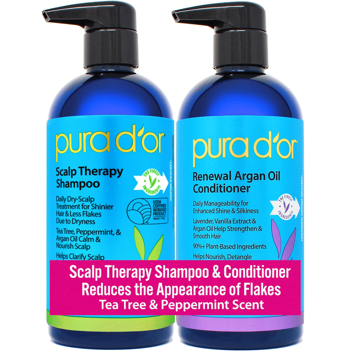 PURA D'OR front packaging showing the scalp therapy set and benefits