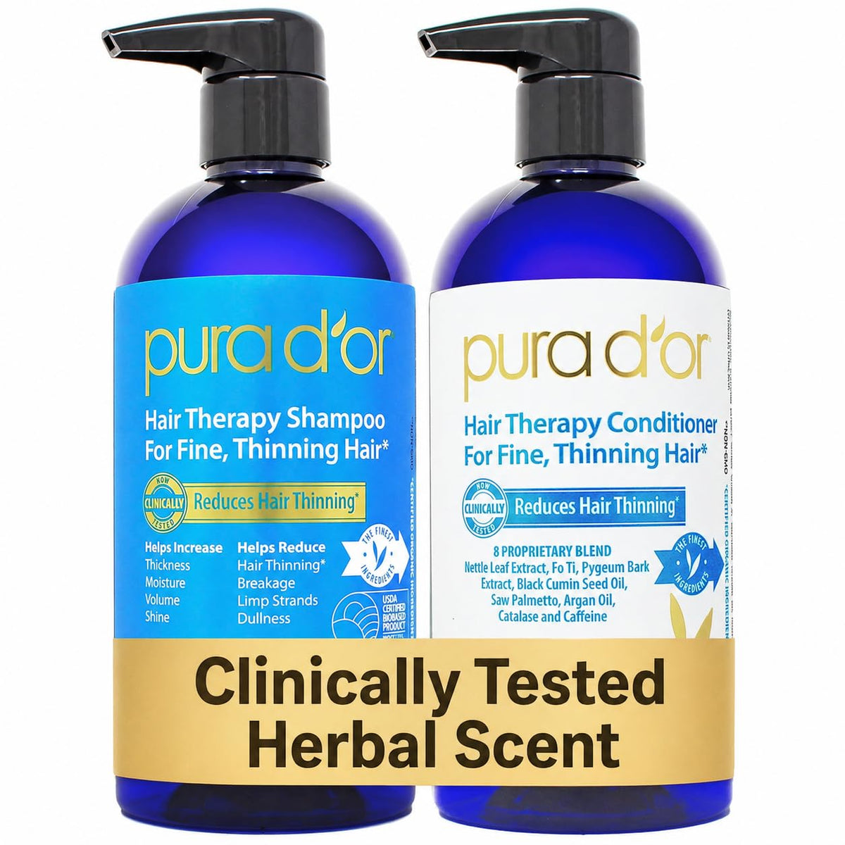 PURA D'OR front packaging showing both 16oz bottles and benefits