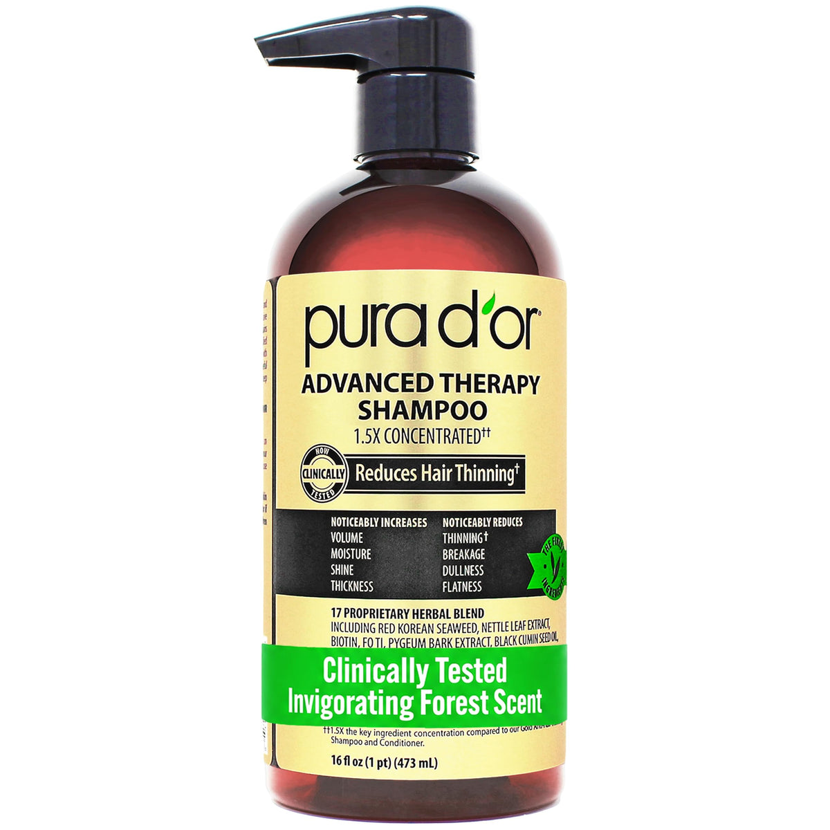 PURA D'OR front packaging showing bottle and branding, promotes fuller hair