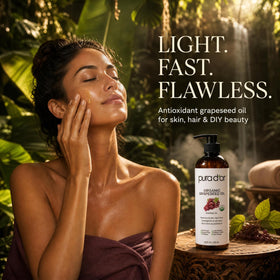 PURA D'OR oil on fingertips applied to face for fast hydration