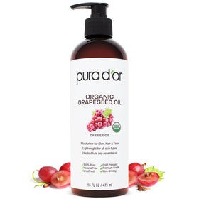 PURA D'OR front bottle showing organic label and clean packaging benefit