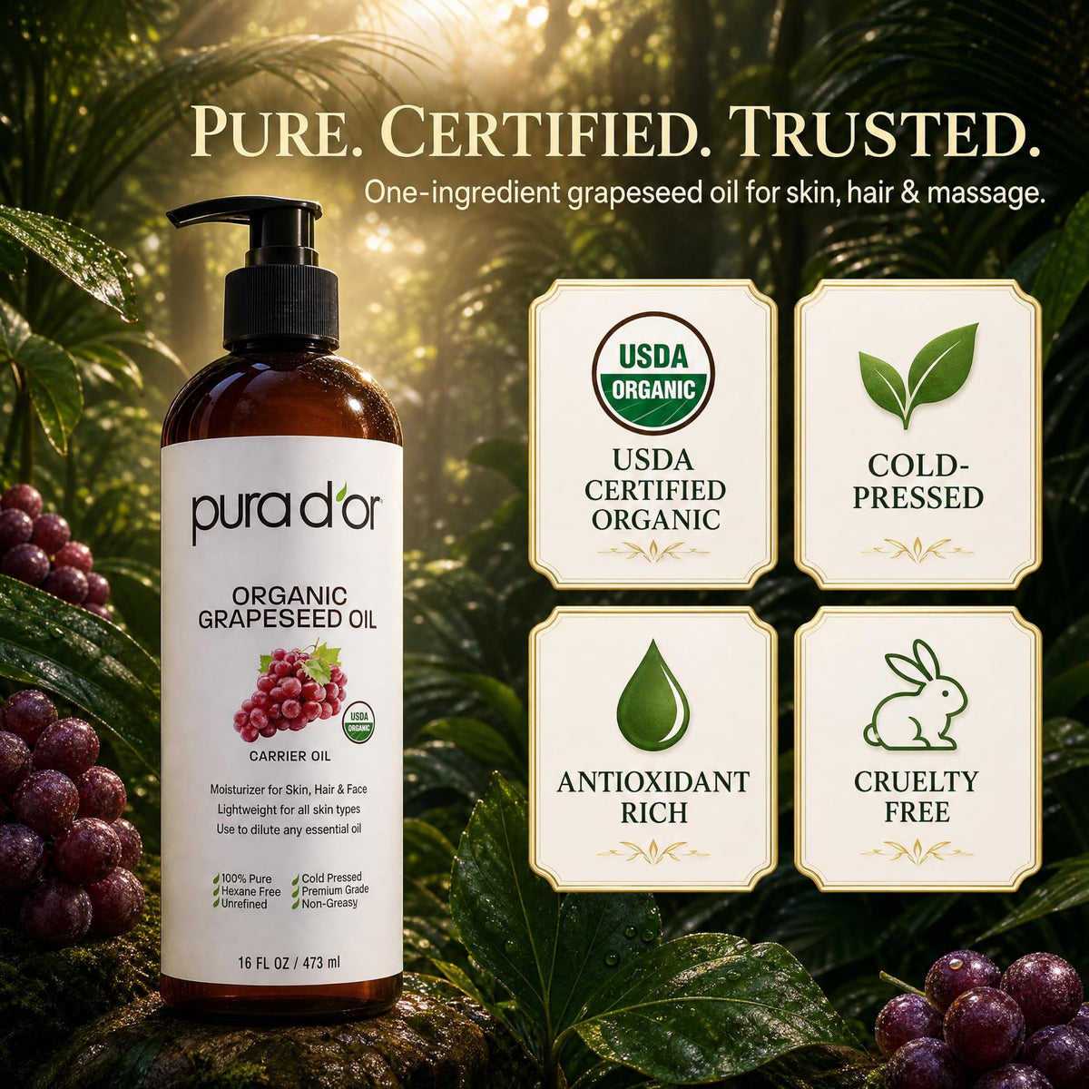 PURA D'OR oil applied to hair ends adding shine and reducing frizz
