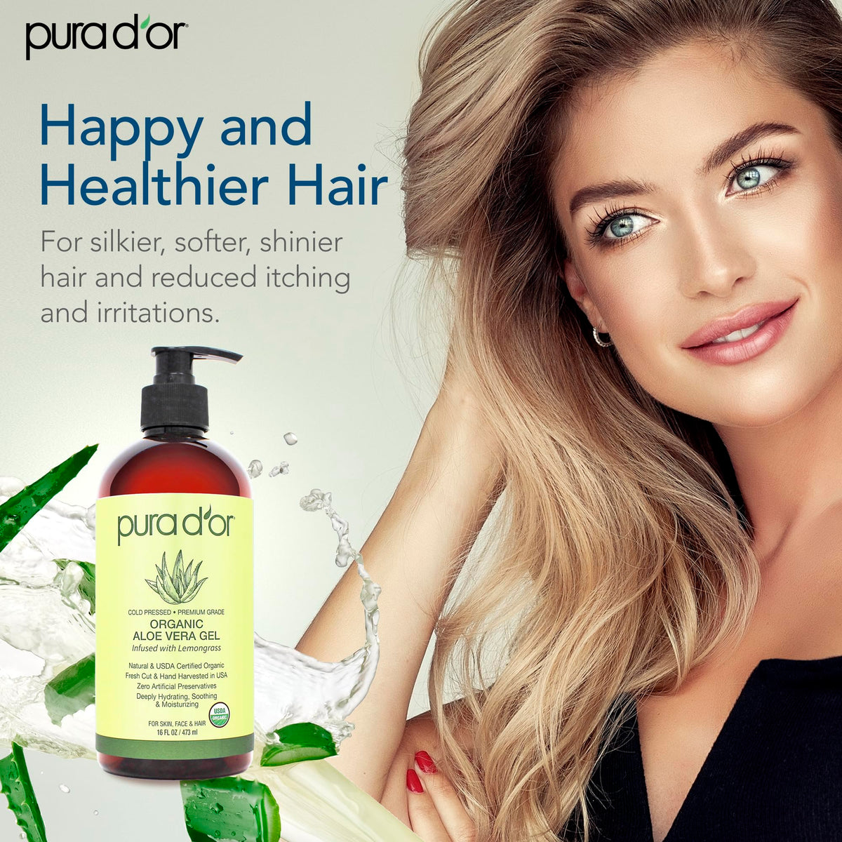 PURA D'OR hair ends before and after showing smoother shine benefit
