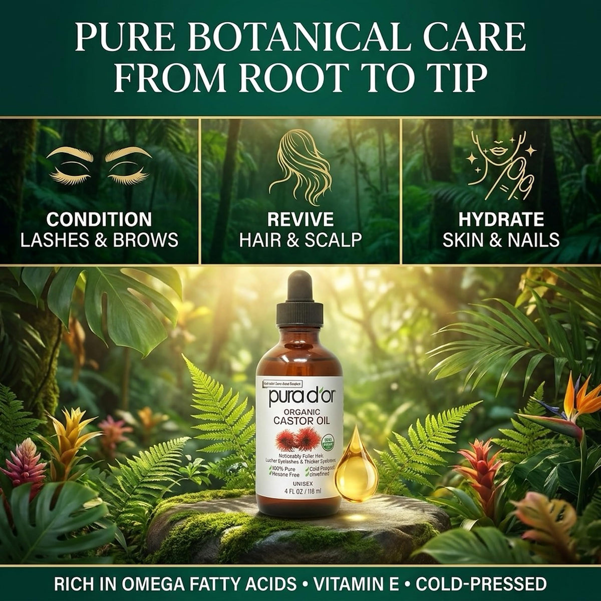 PURA D'OR massaged into hair ends as pre-shampoo treatment for softness
