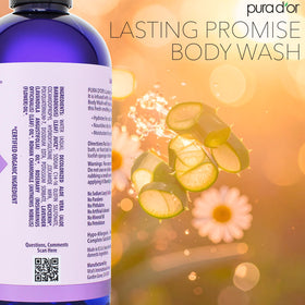 PURA D'OR being used in shower illustrating gentle lathering