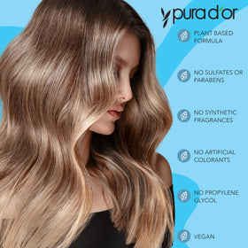 PURA D'OR conditioner in shower being applied to hair for detangling