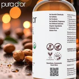 PURA D'OR applied to hair demonstrating frizz control and shine benefit