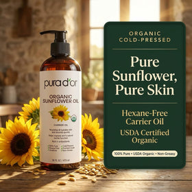 PURA D'OR bottle on bathroom shelf in lifestyle setting promoting everyday routine benefit