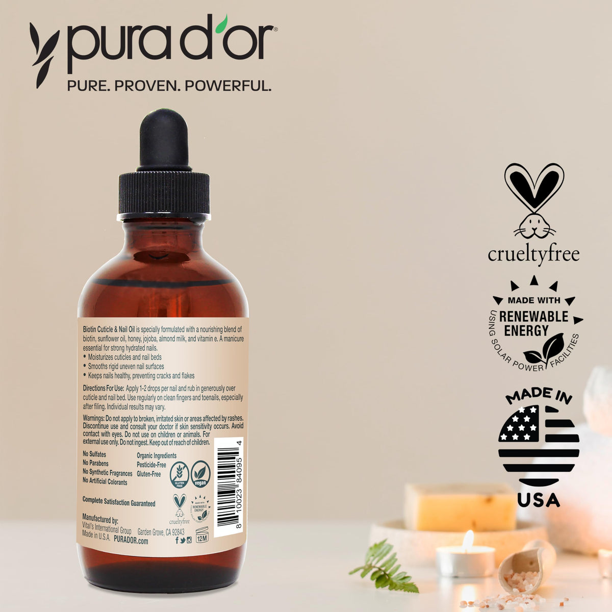 PURA D'OR on bathroom vanity illustrating daily routine and polished hands