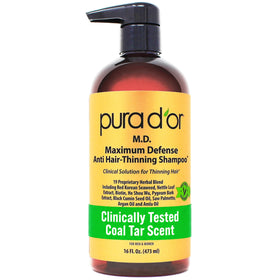 PURA D'OR front bottle shot showing label and 16 oz size benefit