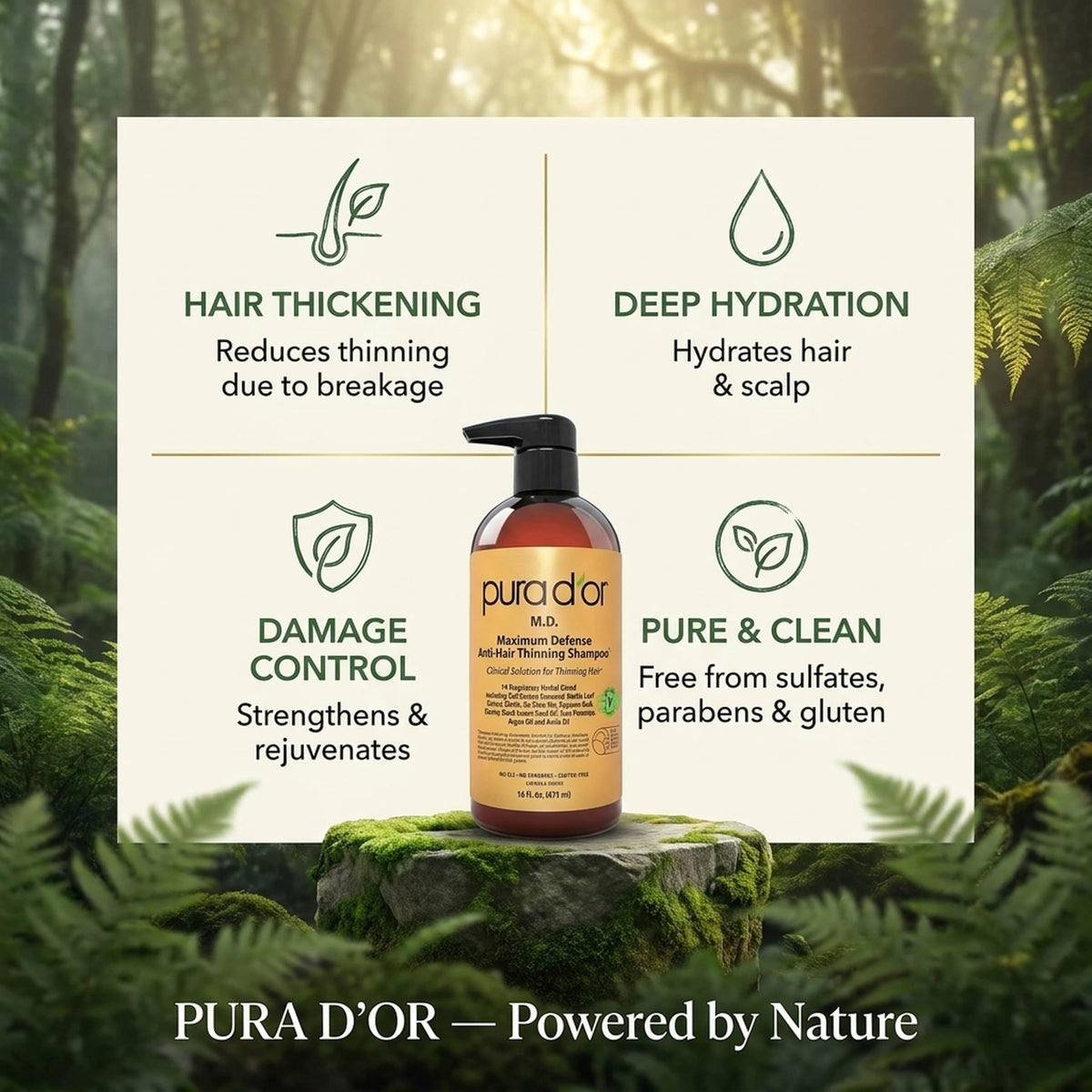 PURA D'OR herbal ingredients flatlay emphasizing natural support