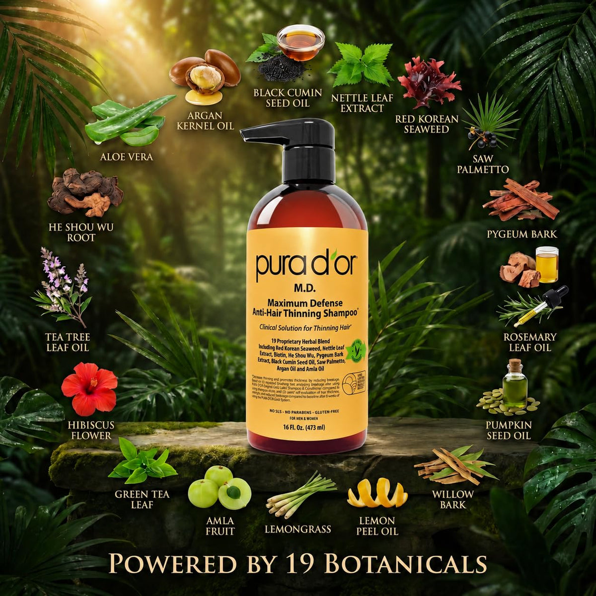 PURA D'OR in-shower application showing soothing scalp benefit