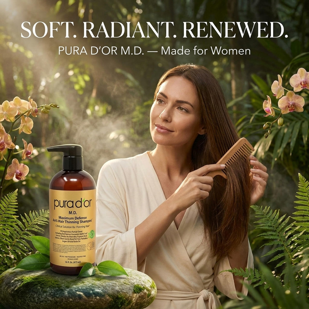 PURA D'OR creamy shampoo texture showing gentle lather benefit