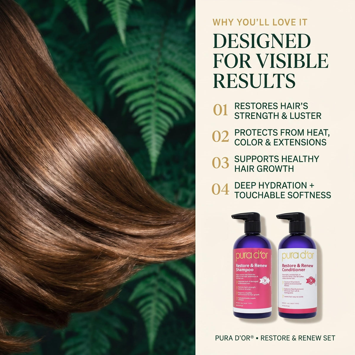 PURA D'OR ingredient oils flatlay highlighting nourishing botanicals
