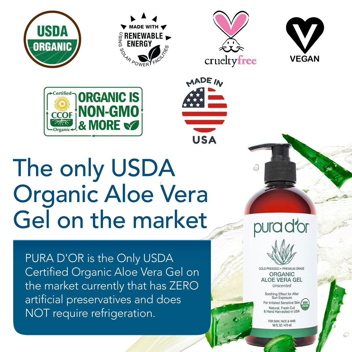 PURA D'OR close-up gel texture displaying smooth cold-pressed hydration