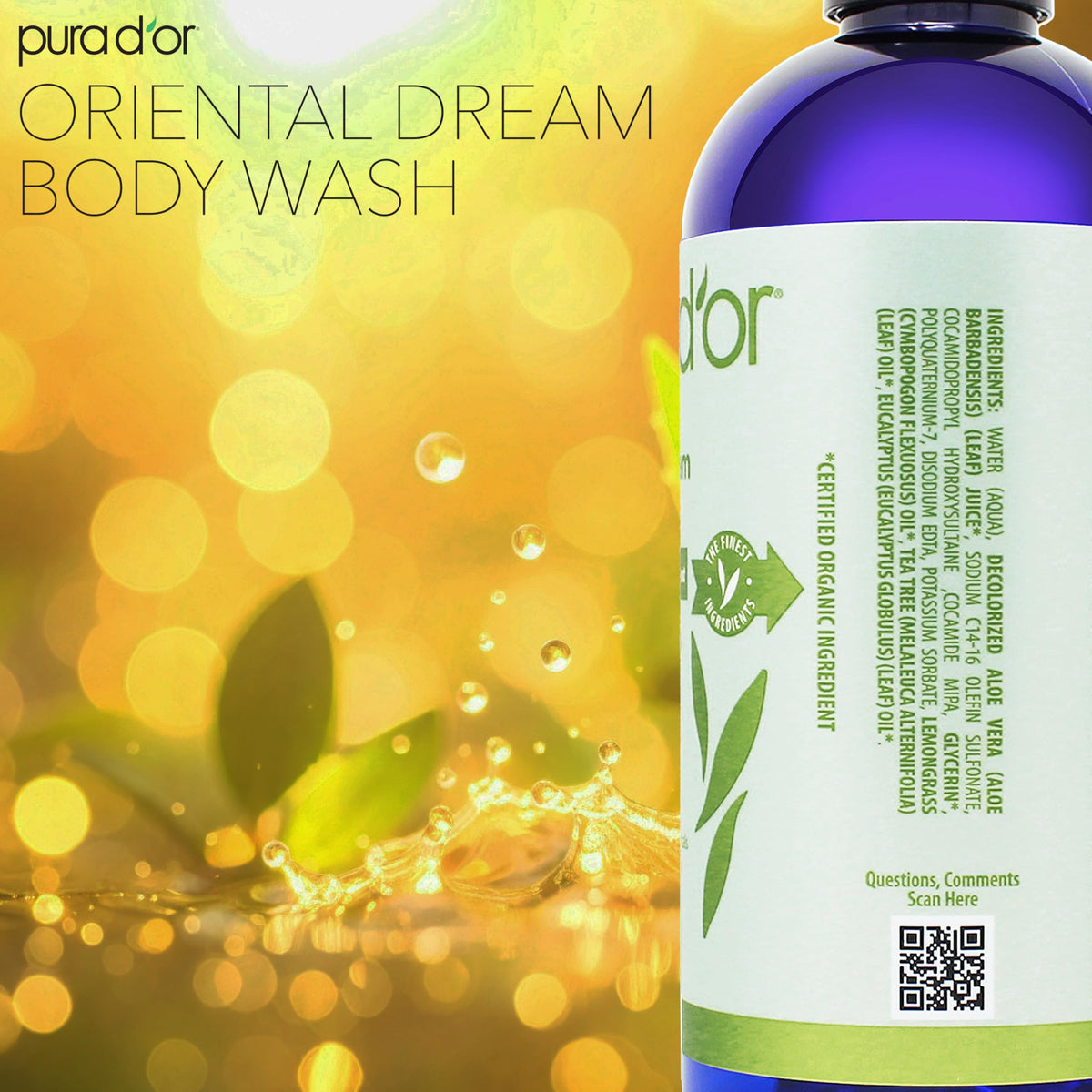 PURA D'OR label detail showing ingredient list and clean formula